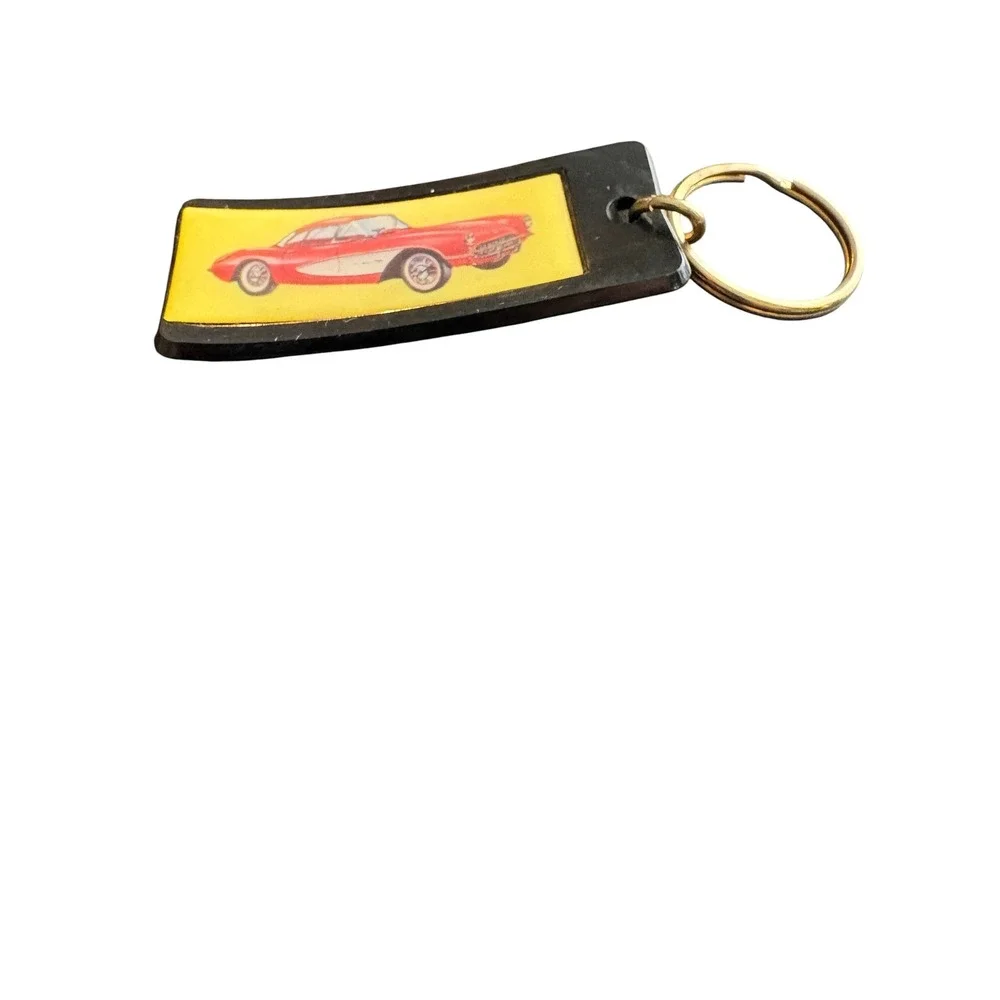 Vintage Chevrolet Corvette C1 Red Car Plastic Keychain Key Ring Retro Auto